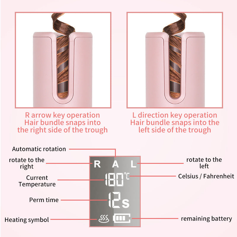 Trådlös Automatisk Curler USB LCD-skärm Keramic Värme Anti-perm Curlere