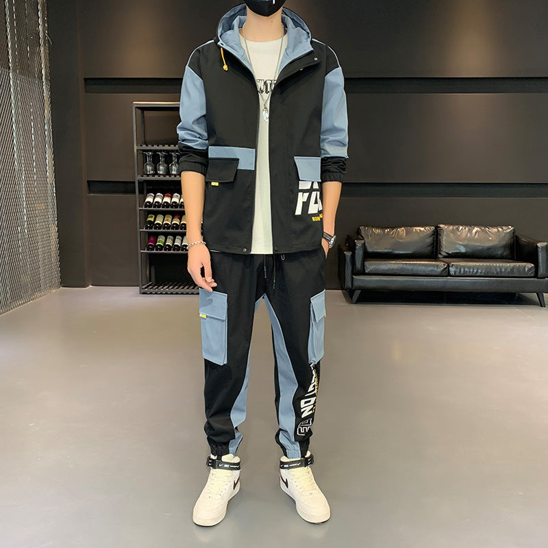 Ensemble de vêtements de travail avec veste et pantalon décontractés à capuche pour hommes