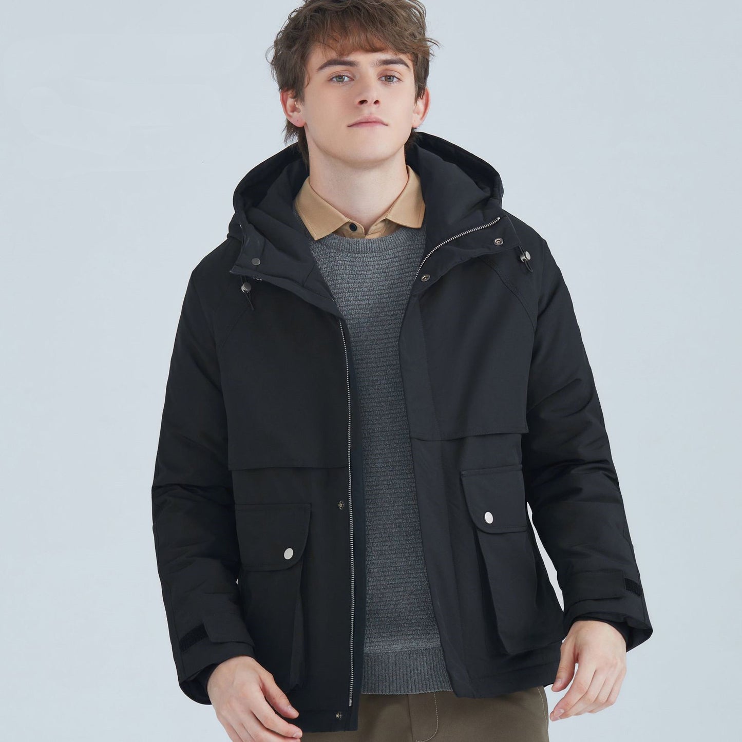 Veste courte à capuche en duvet de canard blanc all-match pour hommes