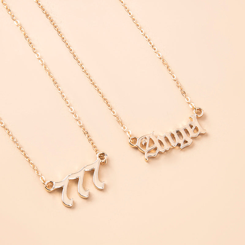 Gold Letter Angel Number 444 777 Multi-layer Chain Necklaces For Women