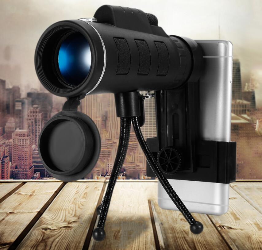 Kompatibel med Apple, 40X60 Monocular BAK4 Monocular Telescope HD Night Vision Prism Scope med kompass Telefonklämma Stativ för utomhusaktiviteter