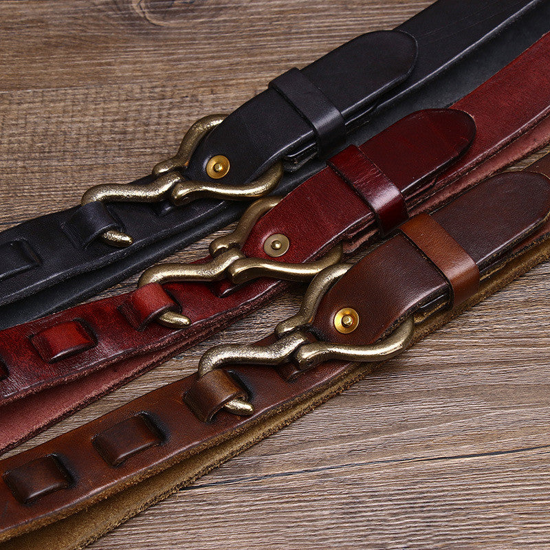 Men's Retro Thick Vegetable Tanned Cowhide Leather Belt - Heritage Craftsmanship
