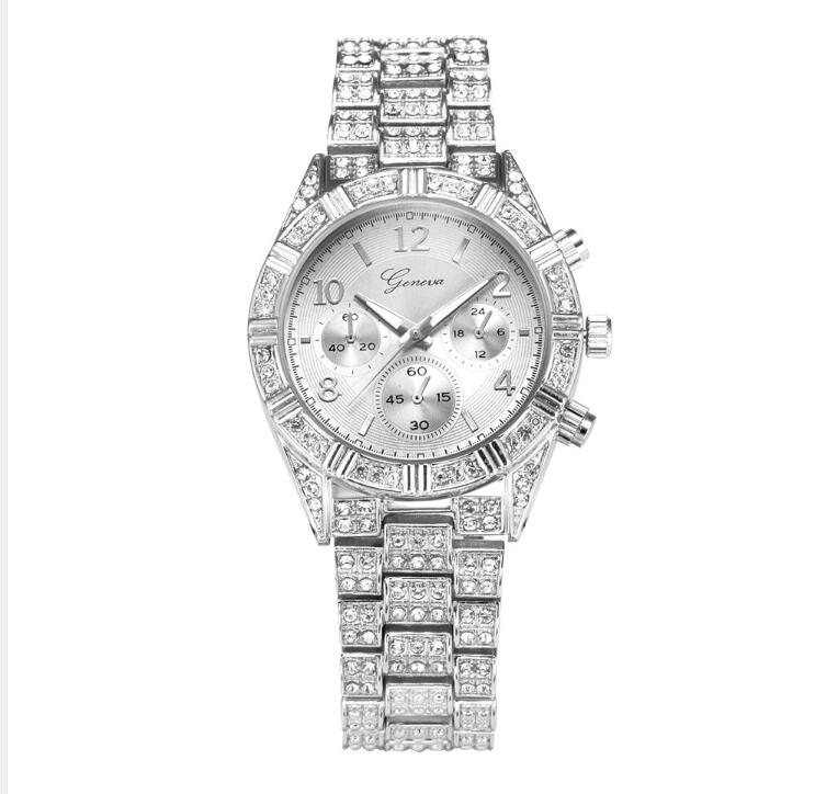 Femmes cristal Quartz analogique Montre-bracelet mode acier inoxydable genève luxe Reloj Hombre Montre Femme Sport montres