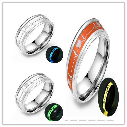 ECG Couple Carbon Fiber Ring - Luminous Jewelry