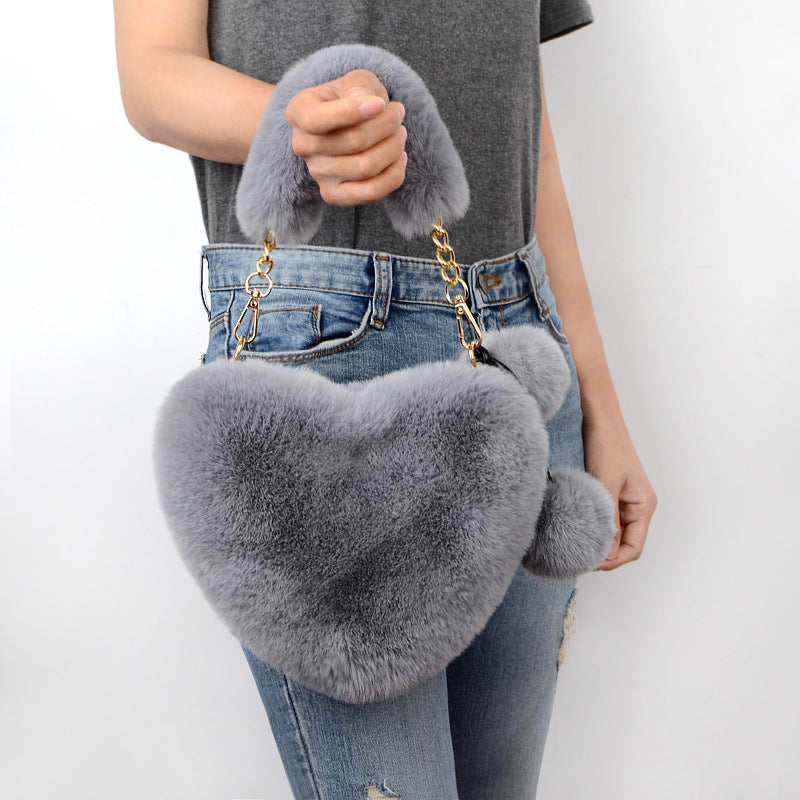 Plush Love Handbag - Soft Faux Fur Tote for Romantic Occasions & Parties
