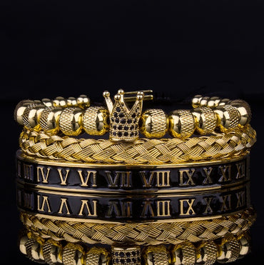 Original design Crown 3-delat handgjort armband i rostfritt stål med pärlor för män och kvinnor