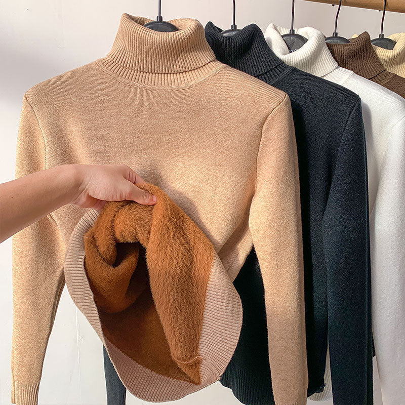 Turtle Neck Vintertröja Dam Elegant Tjock Varm Dam Stickad Pullover Lös Basic Stickat