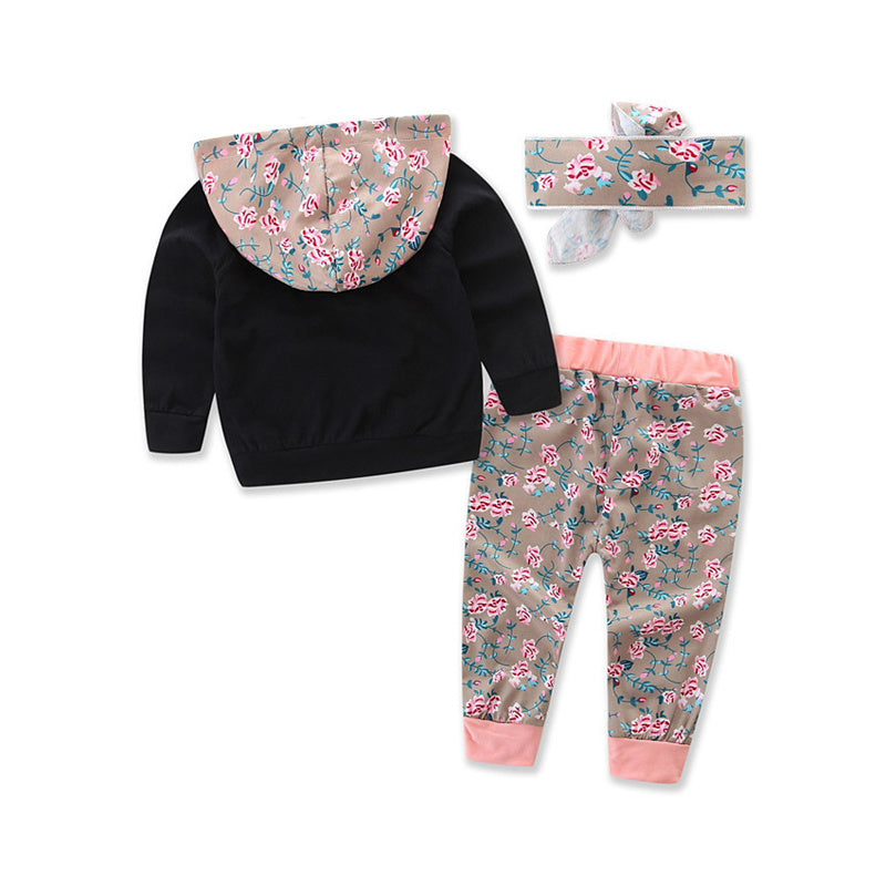 Top And Top Baby Clothing Sets Winter Sports Floral Hooded