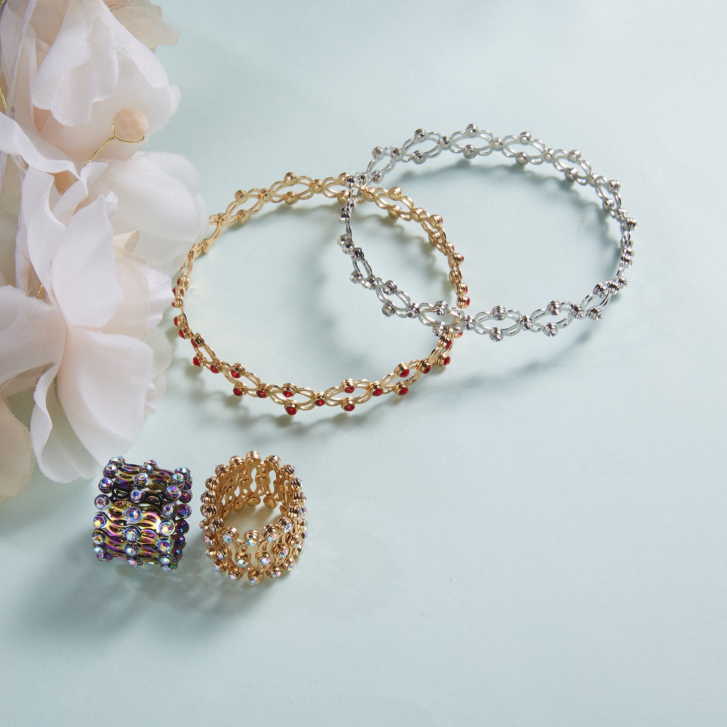 2 i 1 vikbara infällbara ringar armband magiska strass ringar deformerbara armband kvinnor i stil justerbara modesmycken