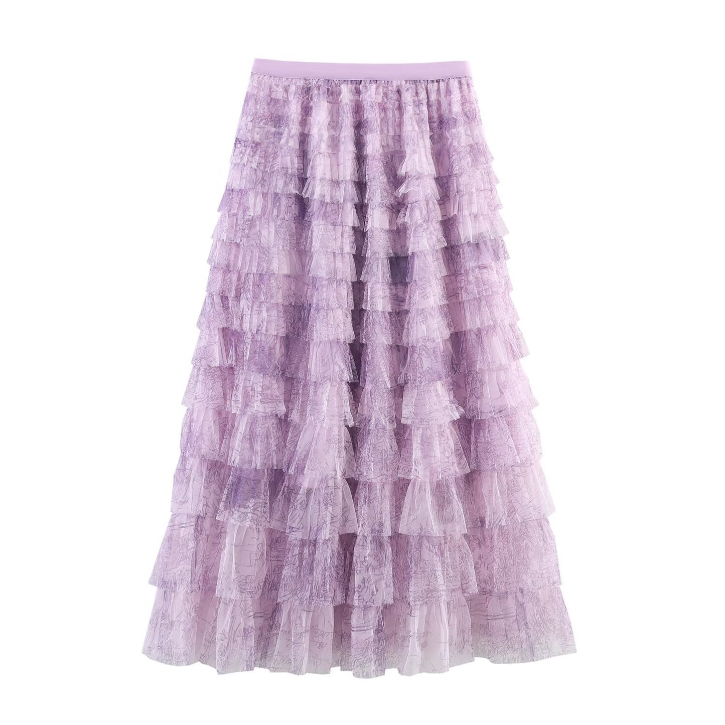 Mesh Gradient Printing Multi-layer Tiered Dress Skirt - Showstopper