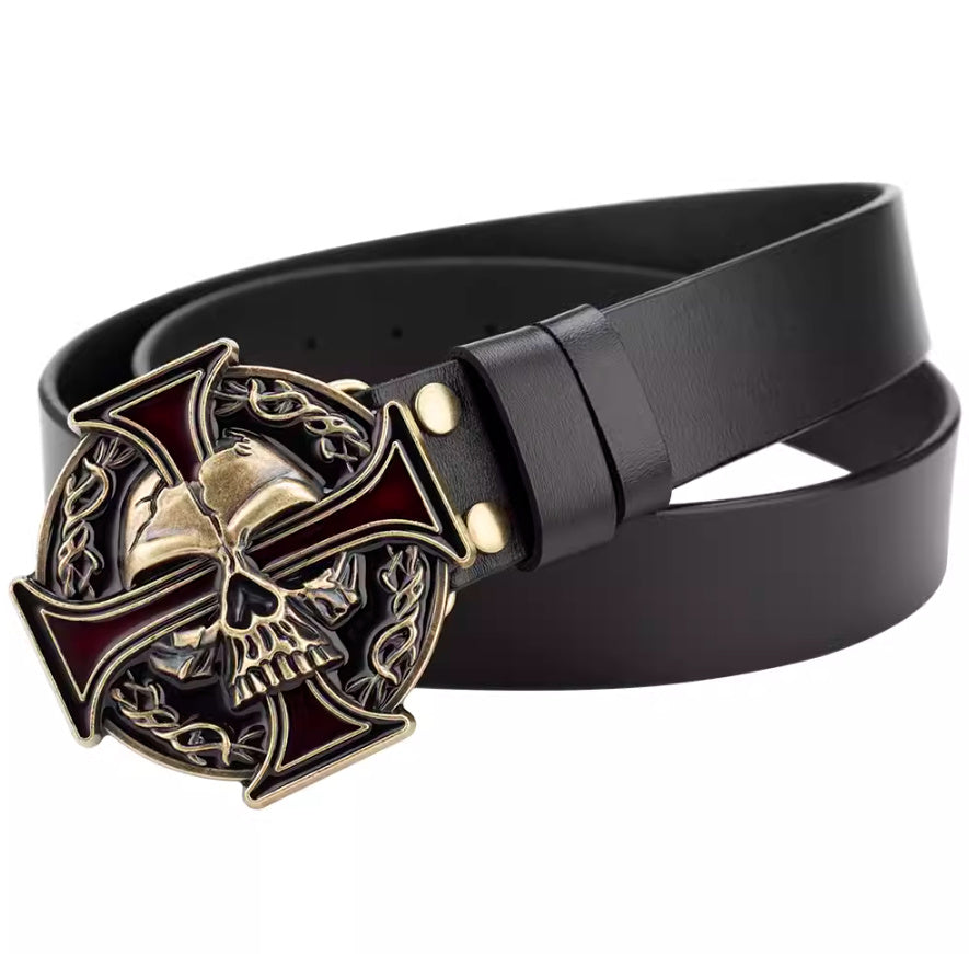 Men's Casual Skull Decorative Two-Layer Cowhide Belt - Rebellious Style
