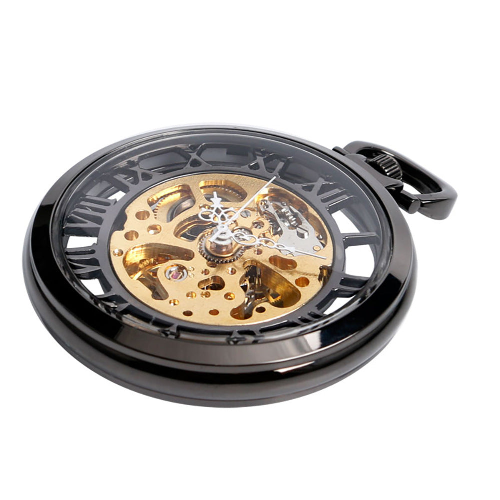 Double-Sided Transparent Cutout Design Straight Plate Without Cover Roman Literal Mechanical Pocket Watch - Modern Elegant Durable Intricate