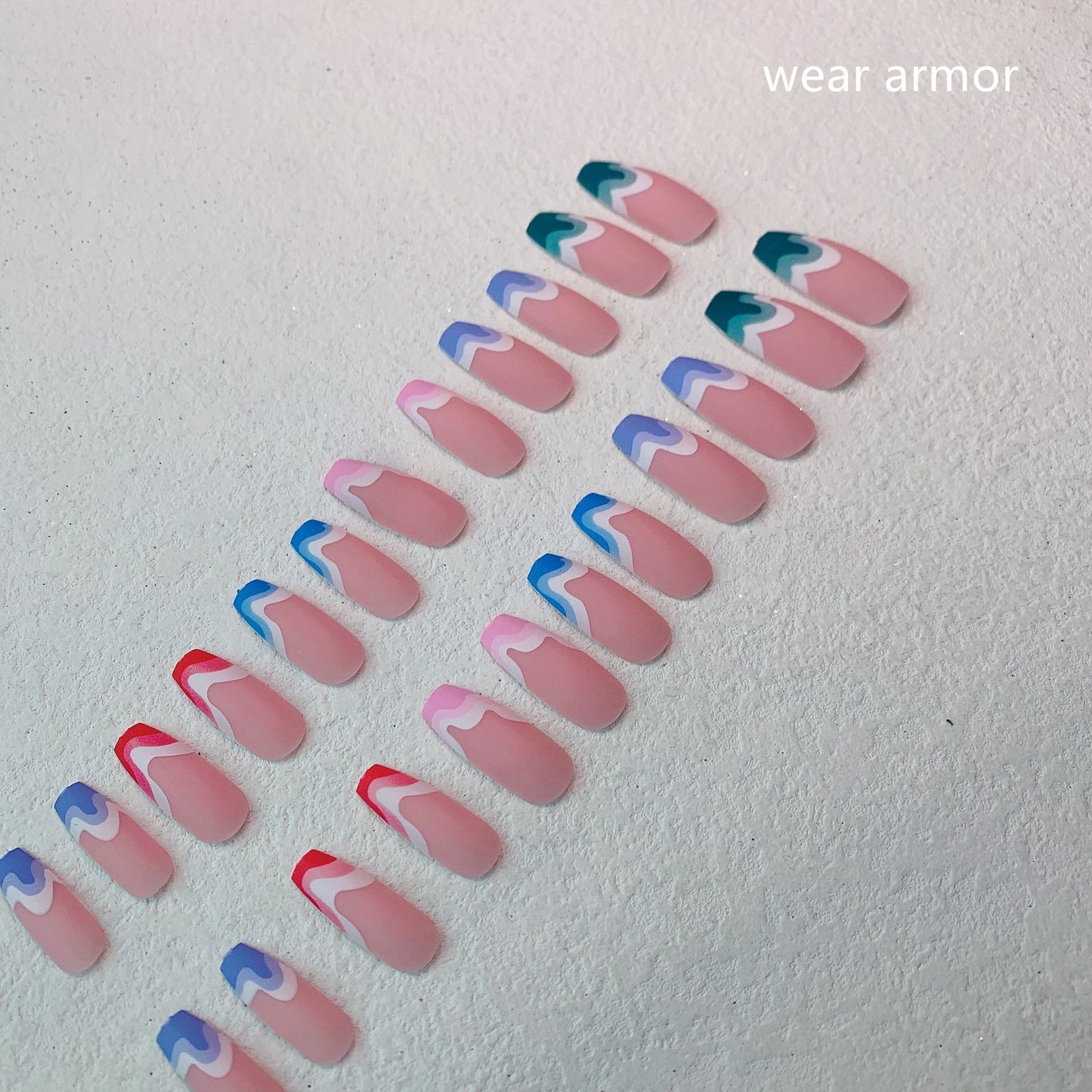 Multicolored Wave Pattern Ballerina Nails - GG20013 Design | Extra Long Frosted 24 Pieces