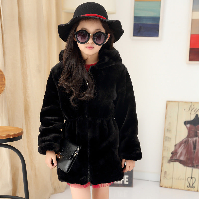Faux Fur Girls Plyschrock Princess Thickening Rabbit Fur Long Coat