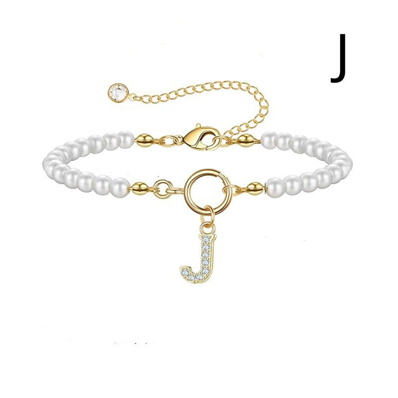 2024 Nytt Mode Toggle Lock Initial Armband Kvinnor AZ Bokstav Hänge 6mm Pärlarmband För Kvinnor Smycken Gåva
