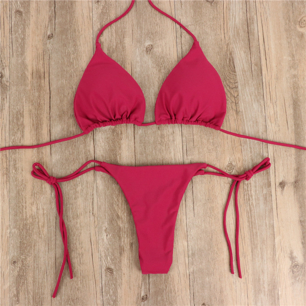 2 st halterneck snörning bikini för kvinnor sommar enfärgad sexig split rem justerbar baddräkt