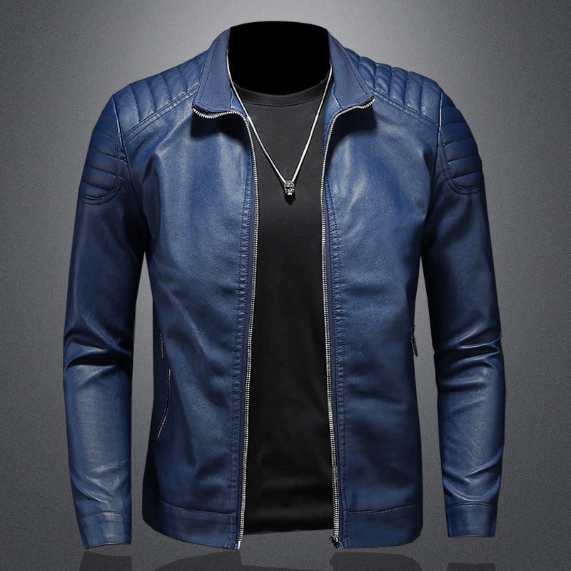 Veste de moto en cuir pour hommes, manteau fin