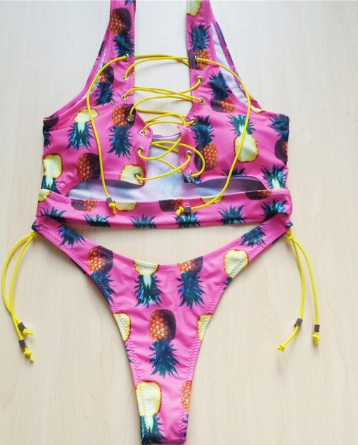 Ananas Bikini för stora bröst Kvinnor Snörning Badkläder Stringbikiniset två delar Baddräkt Baddräkt dam
