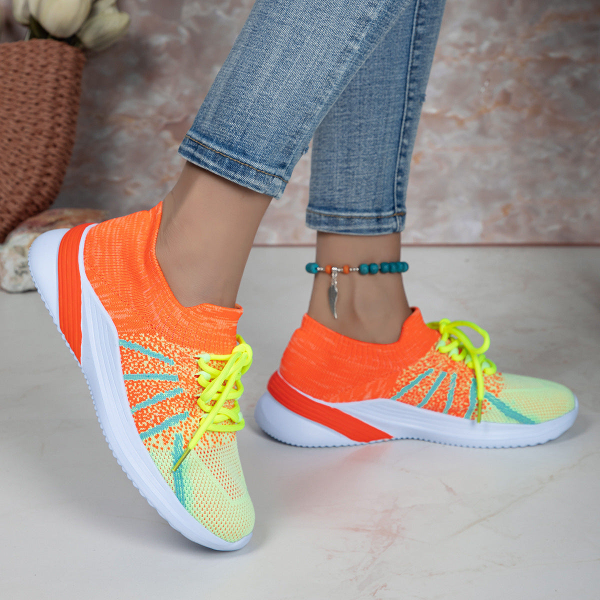 Women's Color-Matching Breathable Mesh Running Sneakers