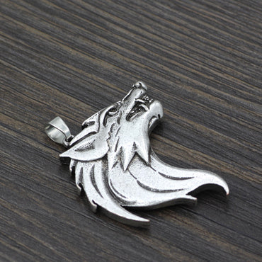 Collier pendentif tête de loup homme