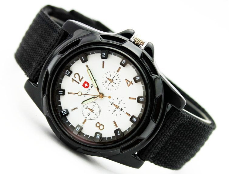 Militär Herr Gemiös Armé Sport Rund Urtavla Ny Quartz Nylonband Armbandsur