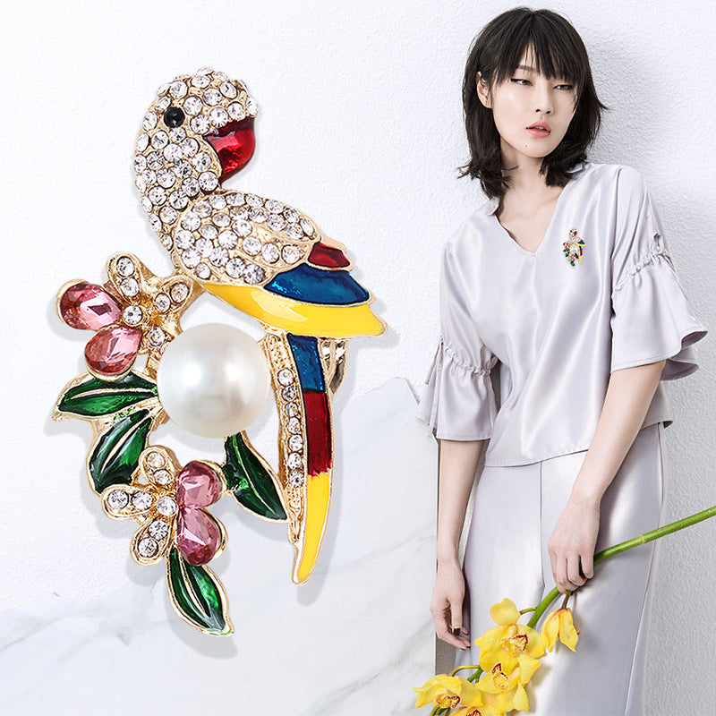 Elegant Bird Pearl Brooch