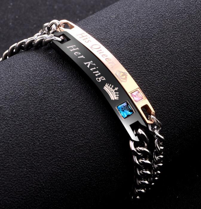 Hans drottning hennes kung svart roséguldfärgad damkedja kristallpararmband