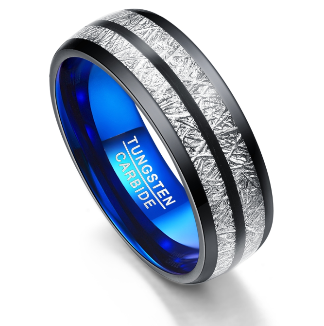 Bröllopsring 8mm Bredd Herr Dam Ringar Tillbehör Svart Blå Volframkarbidringar Par Anillos Modesmycken