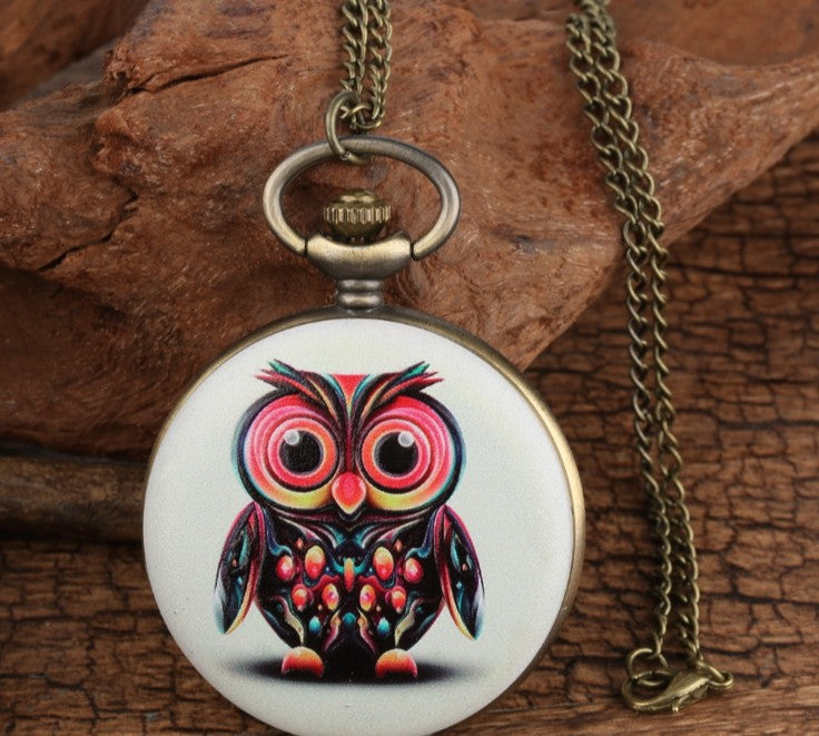 Flip Cartoon Owl Pattern Pocket Watch Cute Student's - Playful Fun Stylish Functional Durable Fashion-Forward