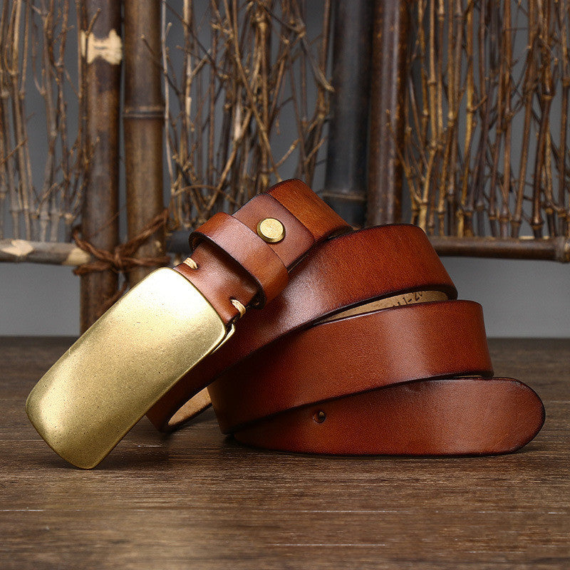 Men's 3.3cm Wide Thick Leather Belt - Bold Statement