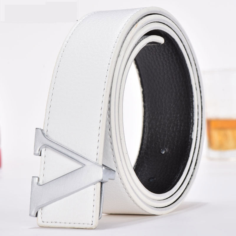 Men's Leather Smooth Buckle Fashion Letters Belt - Typographic Style