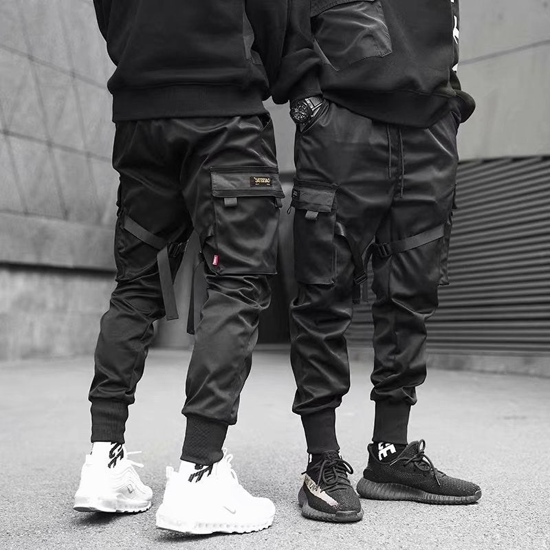 Band Harem Joggers Herr Cargo Byxor Streetwear Hip Hop Fritidsfickor Bomulls träningsbyxor