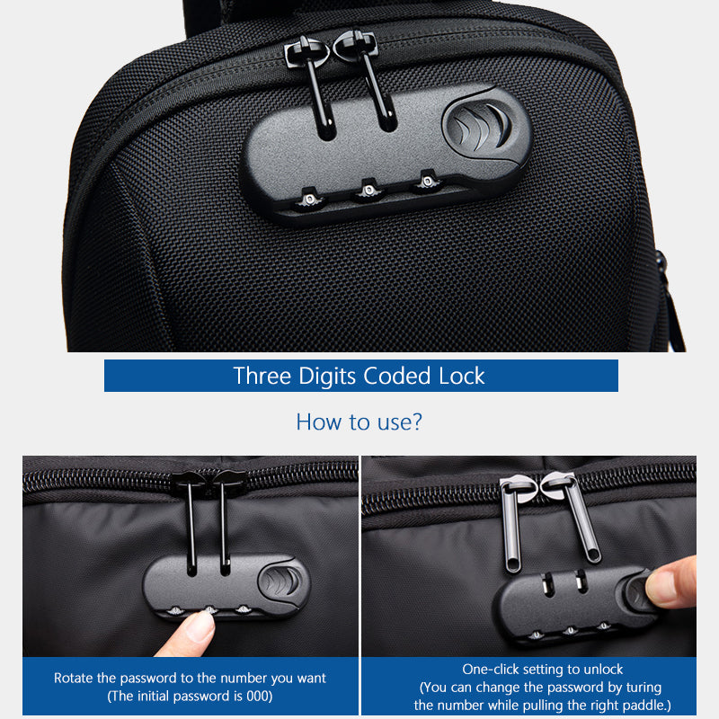 Sac à bandoulière multifonctionnel antivol sac de poitrine étanche USB