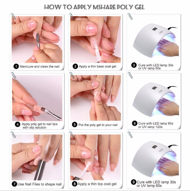 MSHARE Acrylic Poly Gel Set - UV Builder Enhancement Extension | Polygel Varnish French Kits