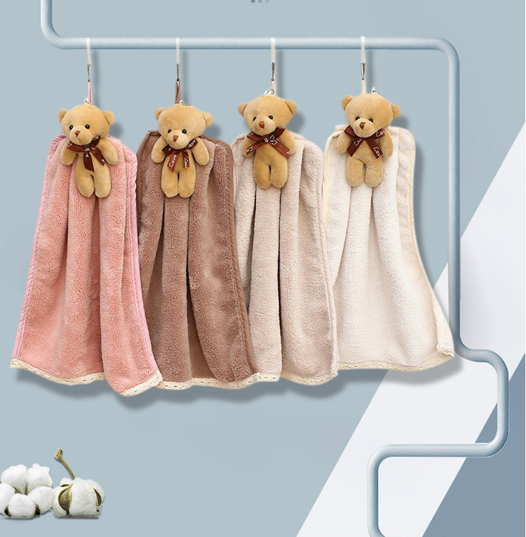 Torchon en velours corail, serviette absorbante suspendue pour salle de bain