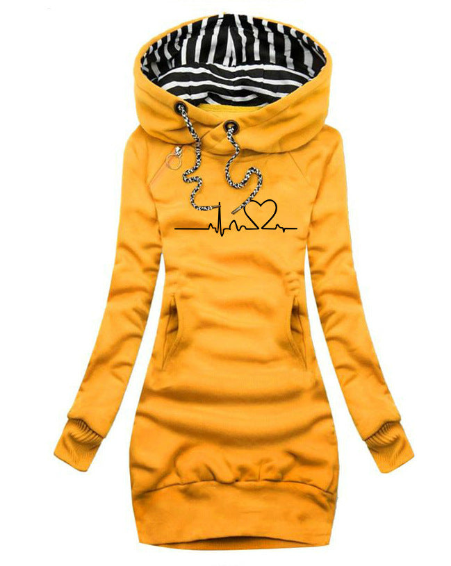 Hjärtatryck Långa Kläder Dam Hoodie Sweatshirt Pullover Toppar