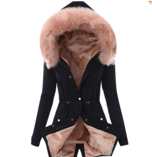 Veste en peluche à capuche avec cordon de serrage pour femme