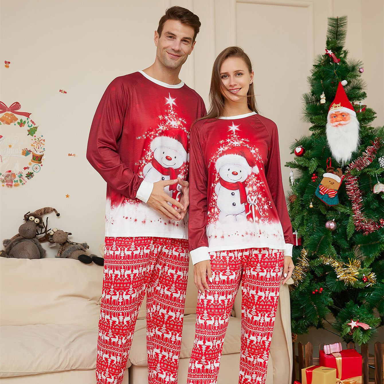 Ny snögubbehalsduk Förälder-barn julpyjamas Pyjamasset