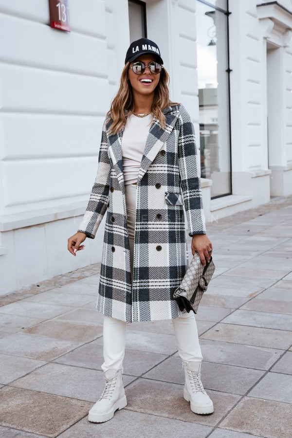 Manteau en laine à carreaux de mode européenne et américaine
