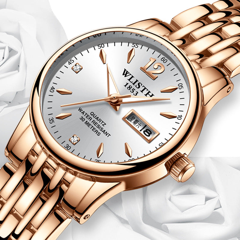 Femmes robe montre or Rose en acier inoxydable WLISTH marque mode dames montre-bracelet semaine Date Quartz horloge femme montres de luxe