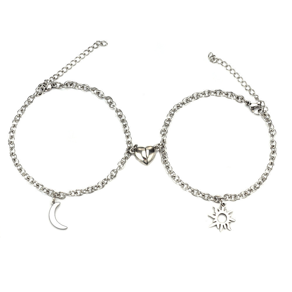 Stainless Steel Sun and Moon Bracelet Creative Six Heart Magnet Attract