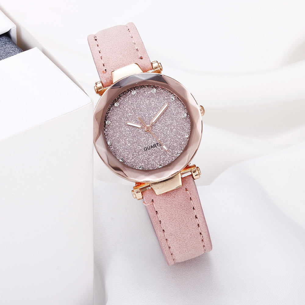 Casual Women Romantic Starry Sky Wrist Watch Leather Rhinestone Designer Ladies Clock - Magical Elegant Unique Eye-Catching Dreamy Stunning