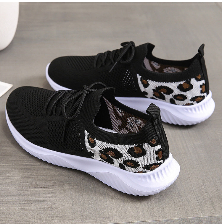 Women's Leopard Print Mesh Sneakers - Medium Heel 3-5cm