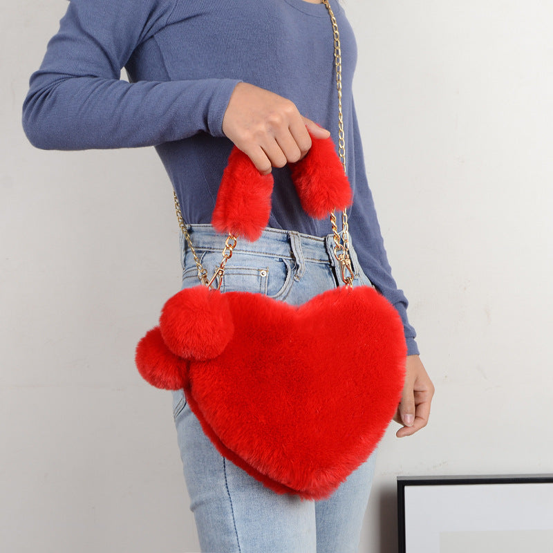 Plush Love Handbag - Soft Faux Fur Tote for Romantic Occasions & Parties