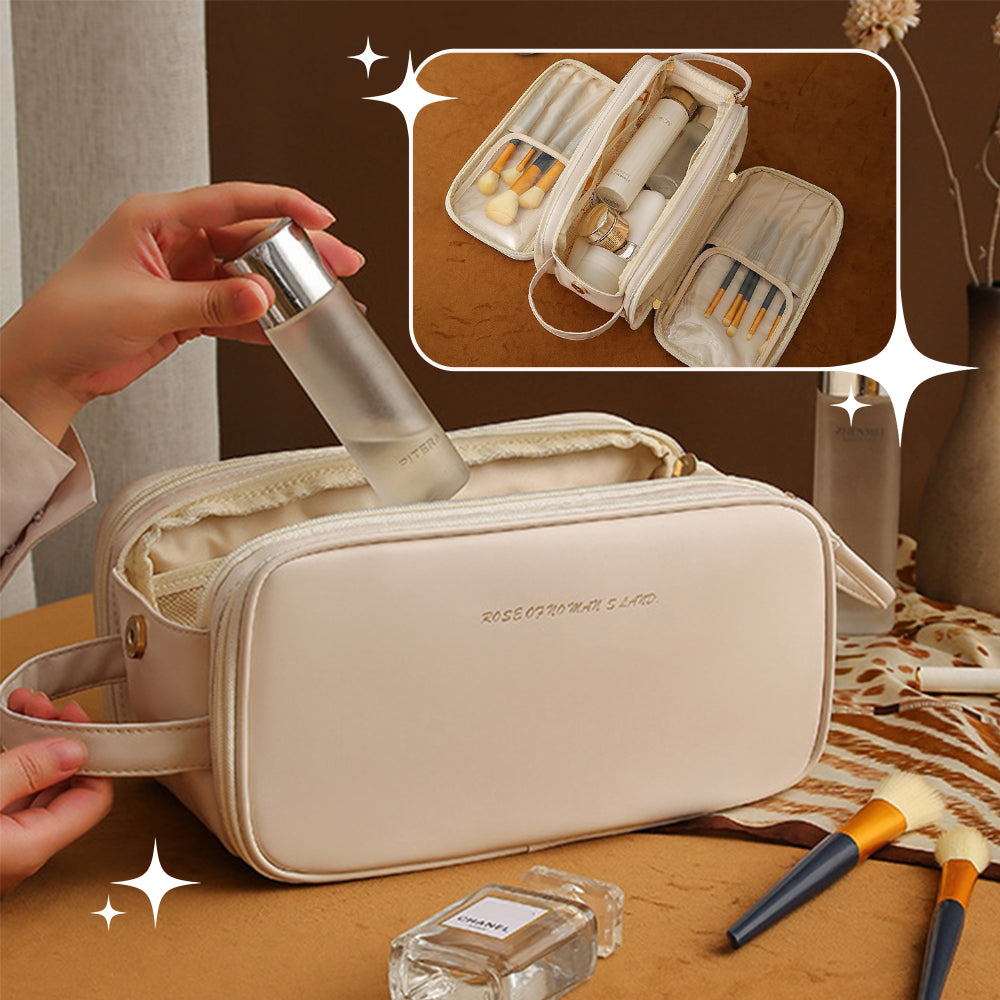 3-Tier Expandable Makeup Organizer - U-Shape Design Cosmetic Case with Double Zippers