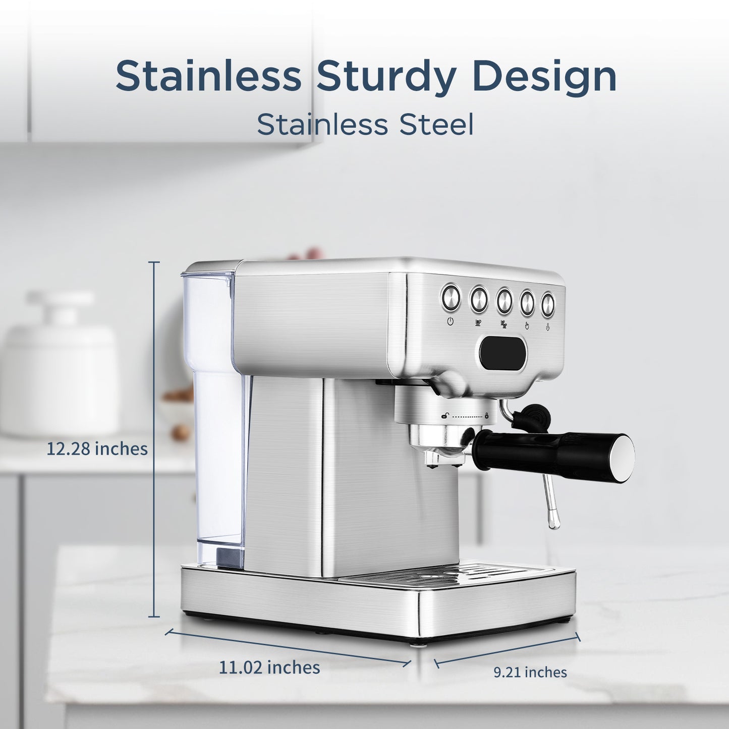 Geek Chef Espressomaskin, 20 bar espressomaskin med mjölkskummare för latte, cappuccino, macchiato, för hemmabruk, 1,8 liters vattentank, rostfritt stål, förbud mot Amazon