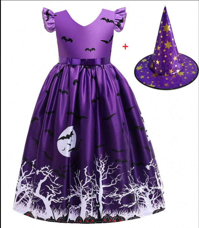 Robe de princesse d'Halloween en maille imprimée Halloween