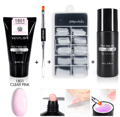 Venalisa Poly Nail Gel Kit - 45g 75ml 100pcs Complete System | Double-Head Phototherapy Builder
