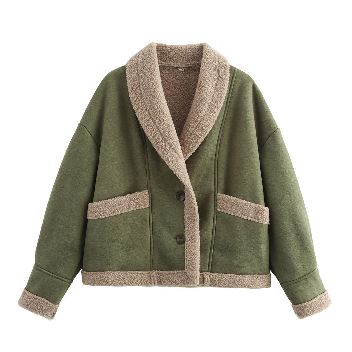 Lapel Woolen Coat With Pockets - Winter Fashion Loose Suede Short Top Women's Clothing