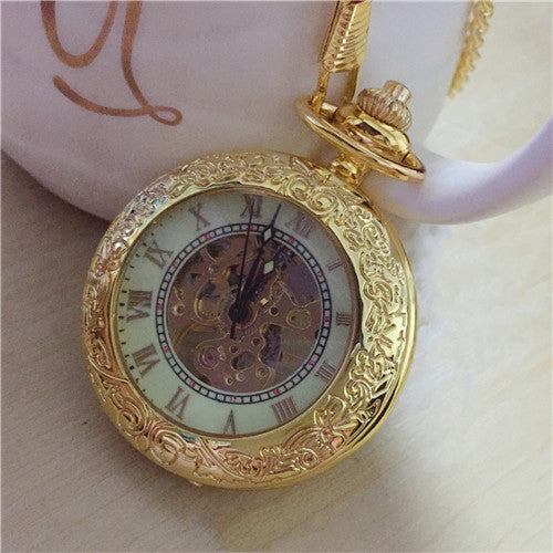Large Pocket Watch Mechanical Golden Pattern - Luxurious Sophisticated Precise Readable Elegant Statement